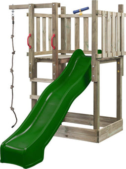 Houten Speeltoren Mario (SwingKing) | Speeltoren met Glijbaan en Knopentouw voor Buiten in de Tuin | FSC Hout - Glijbaan Groen