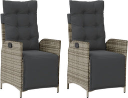 vidaXL - Tuinstoelen - 2 - st - verstelbaar - met - voetensteun - poly - rattan - grijs