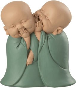 J-Line figuur Monnik 2 Delig Fluisterend - polyresin - groen