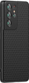 Hoesje Geschikt voor Samsung S21 Ultra Backcover Liquid Siliconen Case TPU Hoesje Zwart - Luxe Telefoonhoesje Wallet Case Pasjeshouder PU Leder