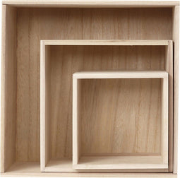 Creativ Company - Houten Showdozen - Set van 3 - Afmetingen 28x28x12,5 cm 21,5x21,5x12,5 cm 15x15x12,5 cm (3 stuks)