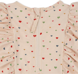 Konges slojd Manuca frill onesie playsuit / Zwempak - Multi hearts - Maat 2 jaar