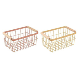 Veelzijdige mand DKD Home Decor Metaal Terra cotta Geel Pijnboom (30,5 x 20 x 14,5 cm) (2 Stuks)