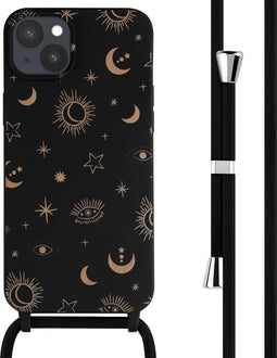 imoshion Hoesje Geschikt voor iPhone 15 Plus Hoesje Met Koord - imoshion Siliconen design hoesje met koord - Zwart / Sky Black