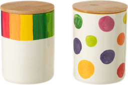 J-Line voorraadpot Polka Stip Streep - porselein - mix - 2 stuks