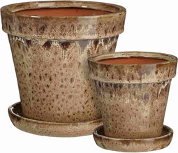 Mica Decorations Bloempot Lotus - 25x25x23 cm - Keramiek - Lichtbruin- Set van 2