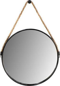 Ronde wandspiegel met touw - ø45 cm - zwart/naturel