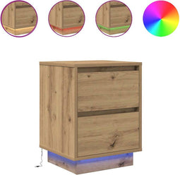 vidaXL - Nachtkastjes - met - LED - 2 - st - 38x34x50 - cm - artisanaal - eikenkleur