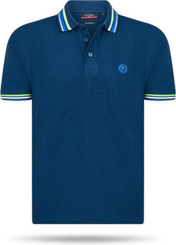 Pierre Cardin - Heren Polo SS Gestreepte Kraag Polo - Blauw - Maat XL