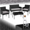 tectake® Wicker tuinset Palese - Zitgroep voor 4 personen - Loungebank met tuintafel en 2 tuinstoelen - Waterafstotend - Zwart