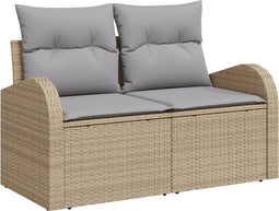 vidaXL - 2-zitbank - voor - in - de - tuin - met - kussens - - - Beige - Poly - Rattan