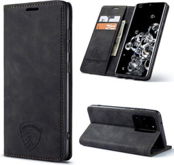 Hoesje Geschikt voor Samsung S20 Ultra met Anti Skim Bescherming - Pasjes Bookcase RFID Beschermd Cover - Black