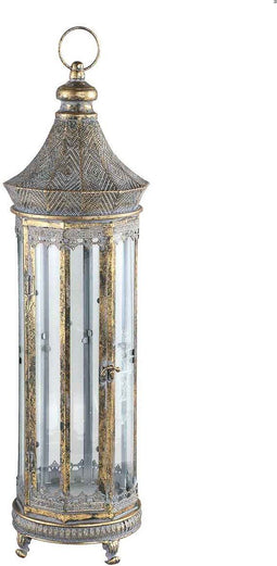 PTMD Hanne Lantaarn Antiek - H80,5 x Ø25 cm - Ijzer - Grijs/goud