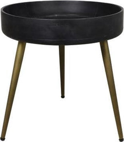 HSM Collection Bijzettafel Ventura - ø40 cm - mangohout/ijzer - black wash/antique gold