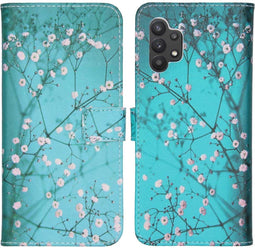 iMoshion Hoesje Geschikt voor Samsung Galaxy A32 (5G) Hoesje Met Pasjeshouder - iMoshion Design Softcase Bookcase - Blauw / Blossom Watercolor White