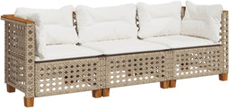 vidaXL - Tuinbank - 3-zits - met - kussens - poly - rattan - beige