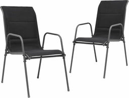 vidaXL - Tuinstoelen - stapelbaar - 2 - st - staal - en - textileen - zwart
