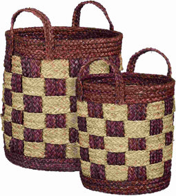 Mica Decorations Mand Lid - 30x30x35 cm - Zeegras - Bruin - Set van 2