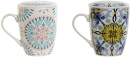 Kop met theefilter Home ESPRIT Blauw Wit Turkoois Mediterrane 340 ml (2 Stuks)