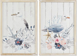Schilderij DKD Home Decor Fågel Mediterrane (40 x 1,8 x 60 cm) (2 Stuks)