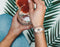 Scmyk BG-260 - Armband - Gevlochten met goudkleurige schakelketting - Creme