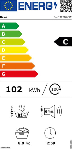 Beko BMS3T382CW - Warmtepompdroger - 8 kg - C - Taaldisplay Duits