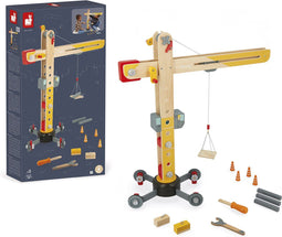 Janod Bolid - Grote Houten Kraan - Inclusief 10 Accessoires en 2 Gereedschappen - 74 cm Hoog (1 stuk)
