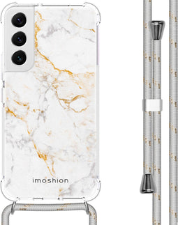 iMoshion Hoesje Geschikt voor Samsung Galaxy S22 Hoesje Met Koord - iMoshion Design Hoesje met Koord - Wit / White Marble