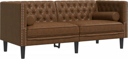vidaXL - Tweezitsbank - Chesterfield-stijl - met - bolsters - kunstsuède - bruin