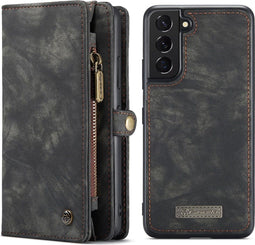 Caseme - Vintage 2 in 1 portemonnee hoes - Geschikt voor Samsung Galaxy S22 Plus / S22+ - Zwart
