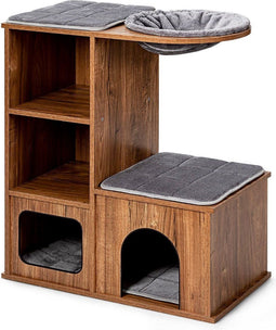 Coast Kattenspeelhuis - Hout - Krabpaal met Pluche Zitting - Bruin - 69x39x80,5 cm