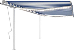 vidaXL - Luifel - handmatig - uittrekbaar - met - LED - 4,5x3 - m - blauw - en - wit