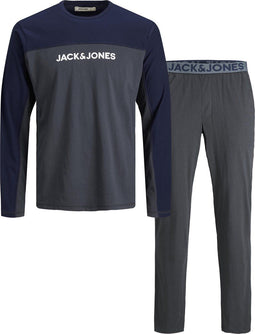 JACK&JONES JACSMITH - Heren Pyjamaset - Lange mouwen 100% katoen - Donkergrijs