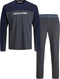 JACK&JONES JACSMITH - Heren Pyjamaset - Lange mouwen 100% katoen - Donkergrijs