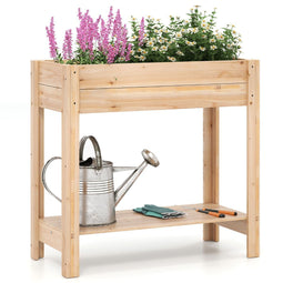 Coast Houten Verhoogde Tuinbak - Ergonomische Plantenbak met Opbergrek - 81 x 38 x 77 cm - Natuurlijk Sparrenhout