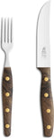 Robert Herder K-Steakvork en Steakmes - Breed - RVS - Fijne Kartel - Lemmet 12.5 cm - Heft Walnotenhout