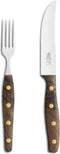 Robert Herder K-Steakvork en Steakmes - Breed - RVS - Glad - Lemmet 12.5 cm - Heft Walnotenhout