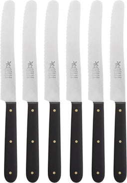 Robert Herder Ontbijtmes / Tafelmes met Kartel - RVS - Lemmet 12 cm - Heft POM Zwart - 6 Stuks
