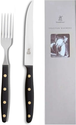 Robert Herder Windmühle Steakvork en Steakmes - RVS - Fijne Kartel - Lemmet 12.5 cm - Heft POM Zwart