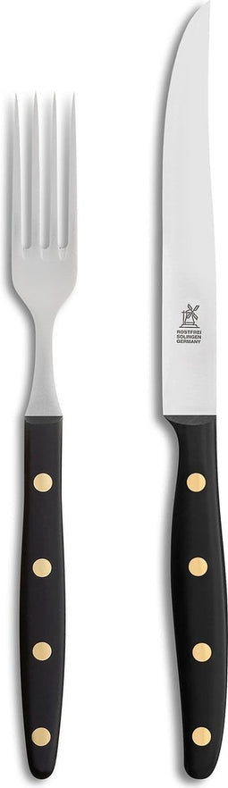 Robert Herder Windmühle Steakvork en Steakmes - RVS - Glad - Lemmet 12.5 cm - Heft POM Zwart