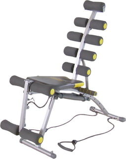 Rock Gym, 6-in-1 fitnessbank – Buikspiertrainer - Coretrainer – Buikspierbank, Halterbank, Fitnessapparaat voor thuis – Ab trainer incl. 2 weerstandsbanden