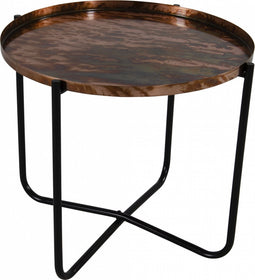 Ronde bijzettafel/plantenstandaard koper/zwart 35 cm - plantenhouder/plantentafel/oppottafel