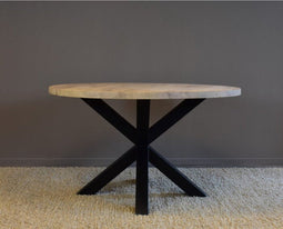 Ronde eettafel eikenhout met metalen matrixpoot Ø180 cm - Onbehandeld