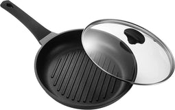 Ronde Grillpan met deksel - steakpan - koekenpan - Alle warmtebronnen LOOD, CADMIUM-vrij
