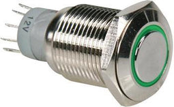 RONDE METALEN DRUKKNOP SPDT 1NO 1NC - GROENE RING (R1600G)