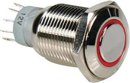 RONDE METALEN DRUKKNOP SPDT 1NO 1NC - RODE RING (R1600R)