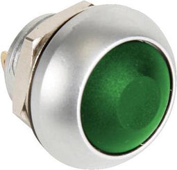 RONDE METALEN DRUKSCHAKELAAR MET GROEN KAPJE - 1P SPST OFF-(ON) (R1398G)