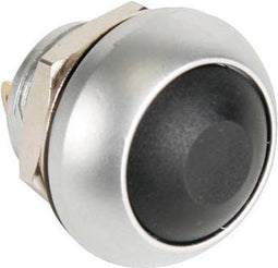 RONDE METALEN DRUKSCHAKELAAR MET ZWART KAPJE - 1P SPST OFF-(ON) (R1398)