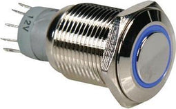 RONDE METALEN SCHAKELAAR SPDT 1NO 1NC - BLAUWE RING (R1610B)