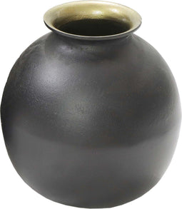 Ronde Vaas Small Aluminium - Mat Zwart Buitenzijde&antique goud